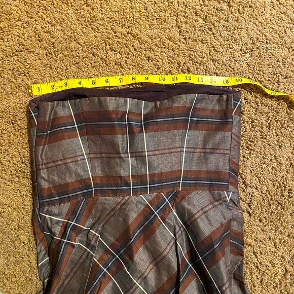 Banana Republic Strapless Plaid Dress Fall Colors Rusty Brown Black Gray Size 6 - Picture 5 of 9